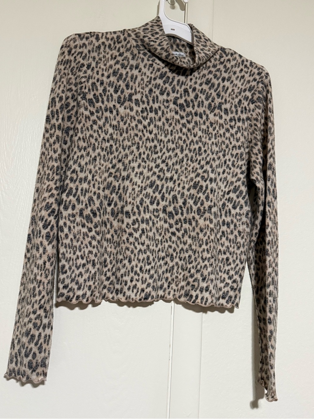 Love Fire Leopard Print Mock Neck Women's Sweater in Beige - Large